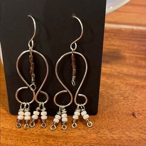 Artisan Silver and Brown Beaded Earrings